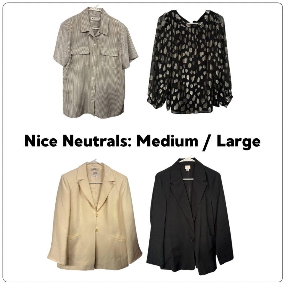 STYLE BUNDLE - Women’s Black Ivory Blazer Shirt Top Silk Lightweight Stripe M L